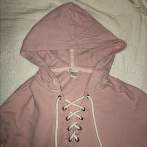 Pink Lace Up Hoodie